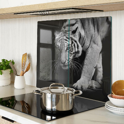 Glass chopping board Tiger in black and white