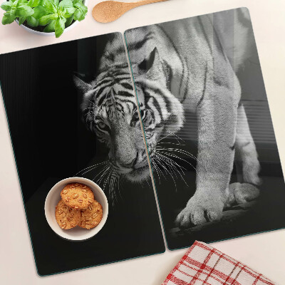 Glass chopping board Tiger in black and white