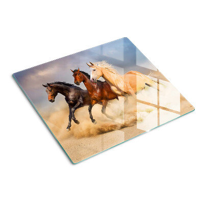 Glass chopping board Galloping horses in motion