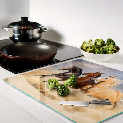 Glass chopping board Galloping horses in motion