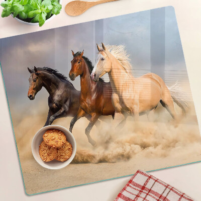 Glass chopping board Galloping horses in motion