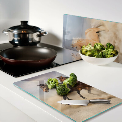 Glass chopping board Galloping horses in motion