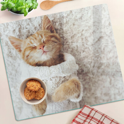 Glass kitchen board Cute kitty in a sweater