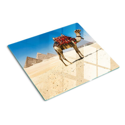Glass chopping board Pyramids and a camel in the desert