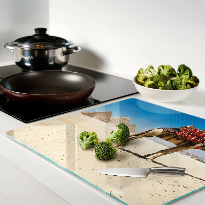 Glass chopping board Pyramids and a camel in the desert