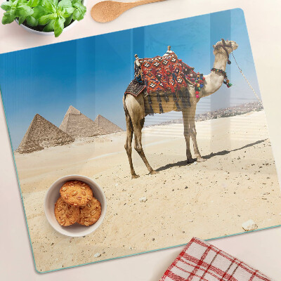 Glass chopping board Pyramids and a camel in the desert