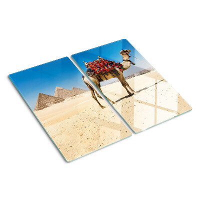 Glass chopping board Pyramids and a camel in the desert