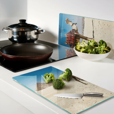 Glass chopping board Pyramids and a camel in the desert
