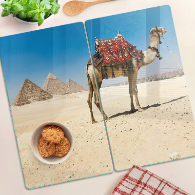 Glass chopping board Pyramids and a camel in the desert