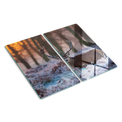 Glass chopping board Deer in the winter forest