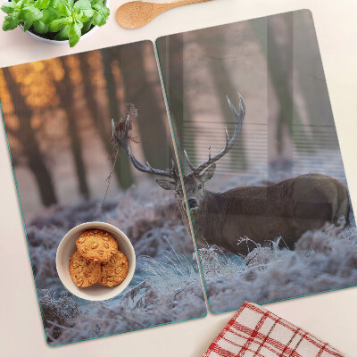 Glass chopping board Deer in the winter forest