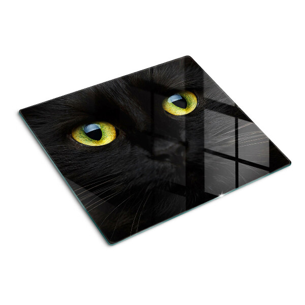 Glass chopping board Black cat with green eyes
