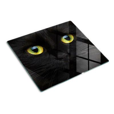 Glass chopping board Black cat with green eyes