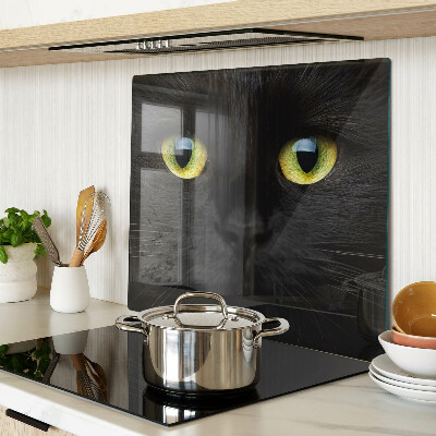 Glass chopping board Black cat with green eyes