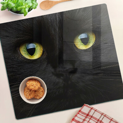 Glass chopping board Black cat with green eyes