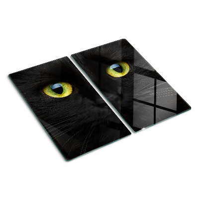 Glass chopping board Black cat with green eyes
