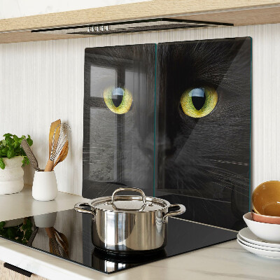 Glass chopping board Black cat with green eyes