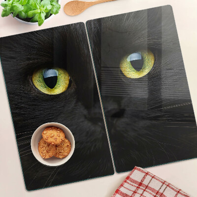 Glass chopping board Black cat with green eyes