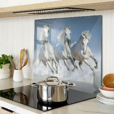 Glass kitchen board White horses galloping