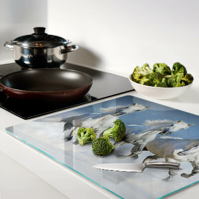 Glass kitchen board White horses galloping