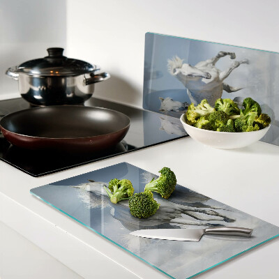 Glass kitchen board White horses galloping