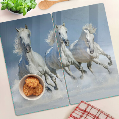 Glass kitchen board White horses galloping