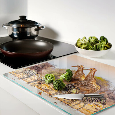 Glass chopping board Zebra and giraffe in their natural habitat