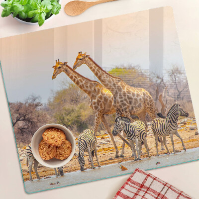 Glass chopping board Zebra and giraffe in their natural habitat