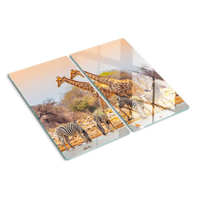 Glass chopping board Zebra and giraffe in their natural habitat