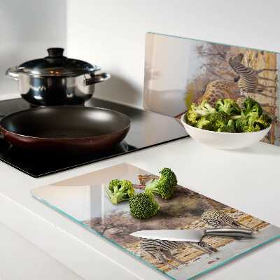 Glass chopping board Zebra and giraffe in their natural habitat