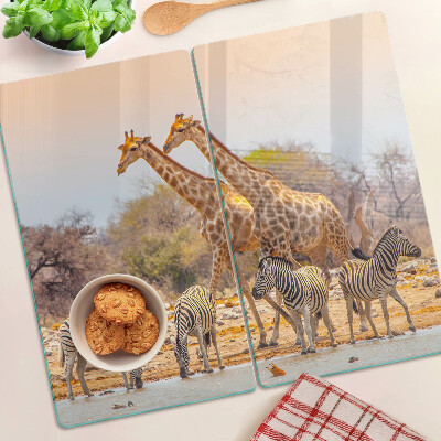 Glass chopping board Zebra and giraffe in their natural habitat