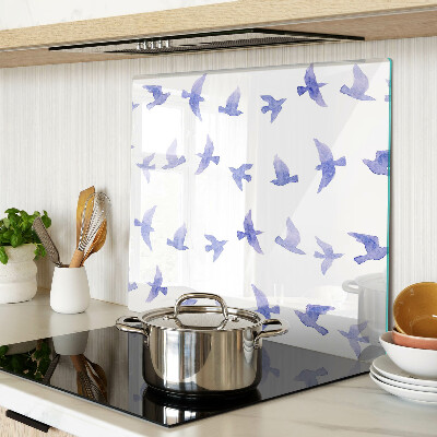 Glass kitchen board Birds in shades of blue