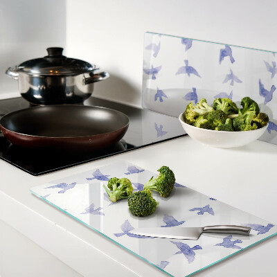 Glass kitchen board Birds in shades of blue