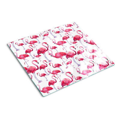Glass kitchen board Flamingos on a white background