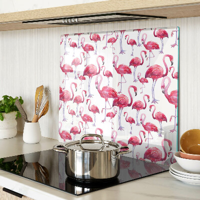 Glass kitchen board Flamingos on a white background
