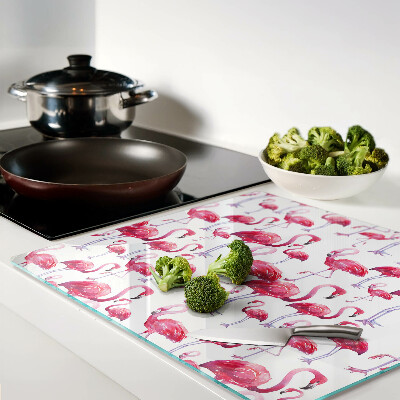 Glass kitchen board Flamingos on a white background