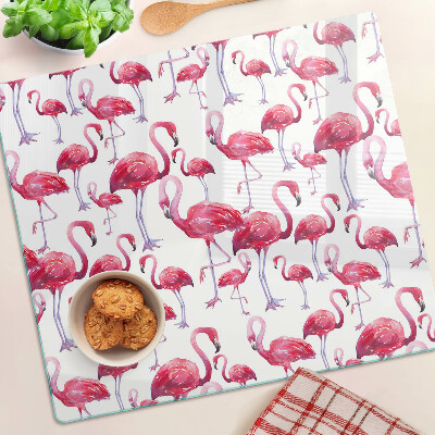 Glass kitchen board Flamingos on a white background