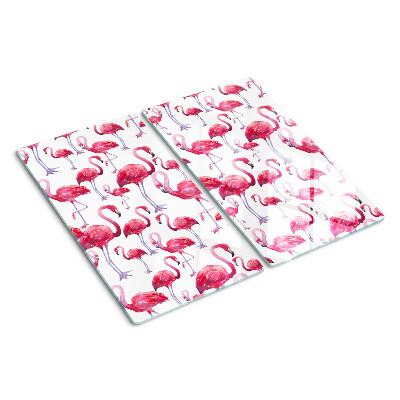 Glass kitchen board Flamingos on a white background