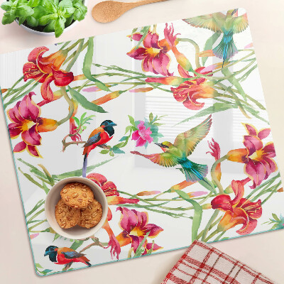 Glass chopping board Flowers and exotic birds