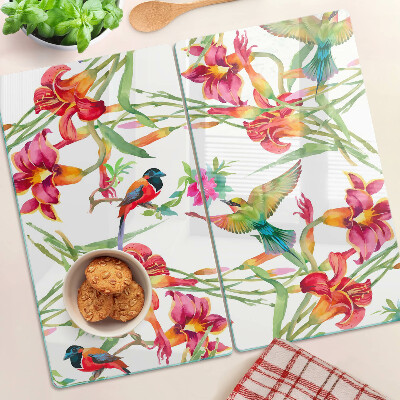 Glass chopping board Flowers and exotic birds