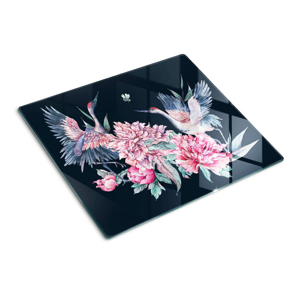 Glass kitchen board Flowers and birds