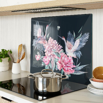 Glass kitchen board Flowers and birds
