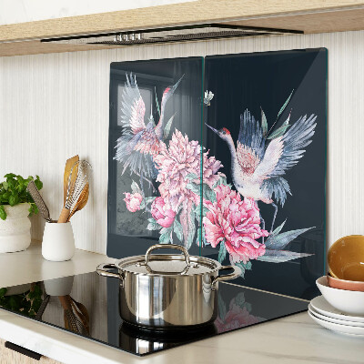 Glass kitchen board Flowers and birds
