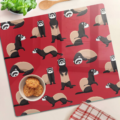 Glass kitchen board Ferrets on a red background