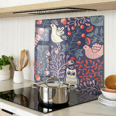 Glass chopping board Birds and fruits in folk style