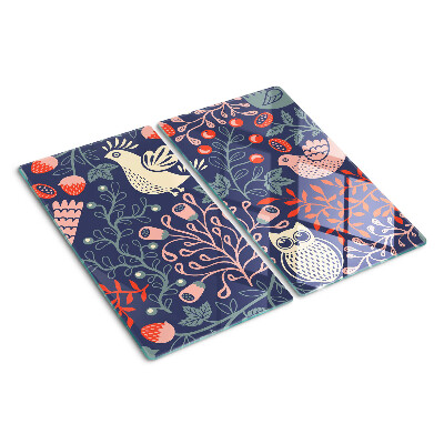 Glass chopping board Birds and fruits in folk style
