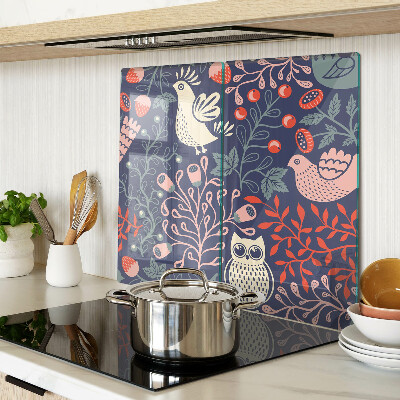 Glass chopping board Birds and fruits in folk style