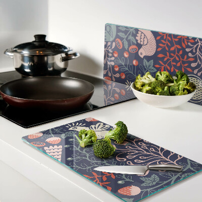 Glass chopping board Birds and fruits in folk style