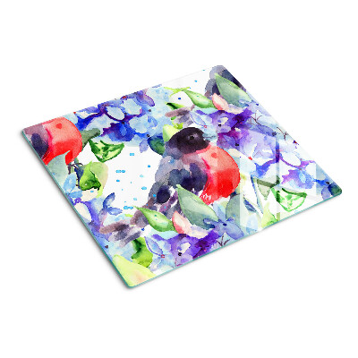 Glass chopping board Bird on a background of flowers