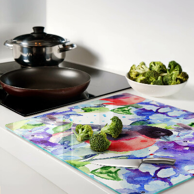 Glass chopping board Bird on a background of flowers